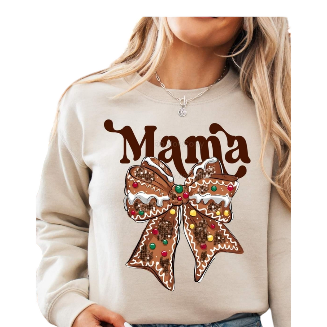 Mama Gingerbread Bow Sweatshirt