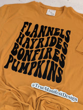 Load image into Gallery viewer, Flannels, Hayrides, Bonfires, Pumpkins Tee
