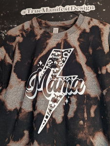 Mama Bolt Skulls & Leopard Acid Wash Sweatshirt